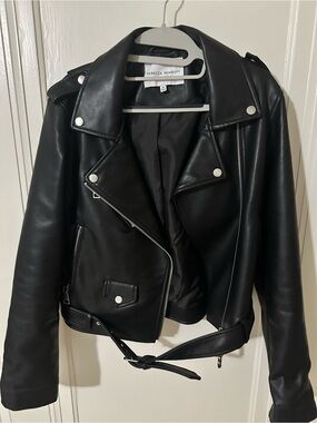 Rebecca Minkoff Black Faux Leather Moto Jacket with Belt